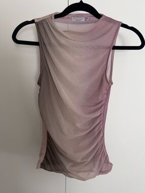 stradivarius Pink to Taupe Ombre Sheer Draped Mesh Tank